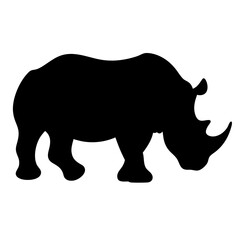 Silhouette of a rhinoceros against a white background in full profile