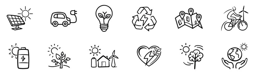 Green Lifestyle & Environmental Doodle Icons