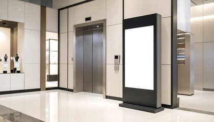 Modern lobby with blank advertisement display