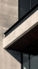 Fototapeta premium Modern concrete facade detail, dark window, overhang