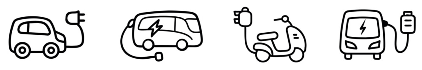 Electric Transport Doodle Icons Set