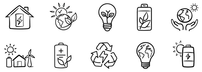 Sustainable Living & Eco Energy Doodle Icons
