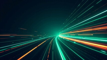 Abstract Glowing Lines of Light Speeding Through a Dark Tunnel of Energy and Velocity