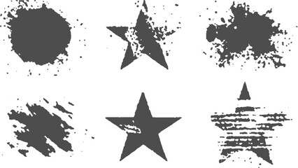 Grunge black star brush strokes with spray paint hand drawn style. Spray paint star texture with grunge brush strokes and doodle style. 