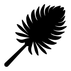 Monochrome silhouette of a stylized tropical palm leaf frond on a white background