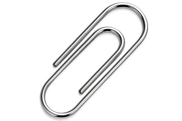 Chrome paperclip positioned on clear surface, highlighting metallic sheen and minimalist office accessory design