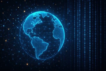 Digital earth with binary code and global network connections