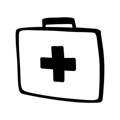 Hand Drawn Black and White First Aid Kit Box Illustration