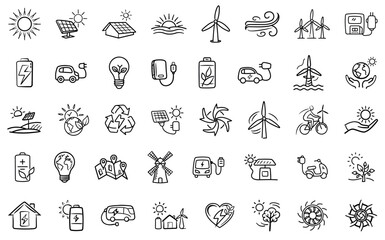 Eco Energy & Climate Doodle Icons Collection
