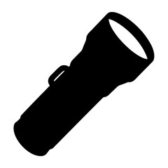 Black silhouette image of a modern style flashlight at an angle