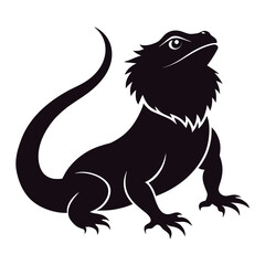 A striking black silhouette of a bearded dragon reptile presented as a clean vector graphic isolated on white background