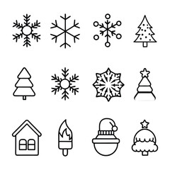 Fototapeta premium Winter Icon Set, Snow, Holiday, Weather & Christmas Line Icons in Minimal Style