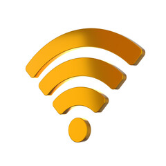 3D Golden WiFi Icon Symbol - Wireless Internet Connection Logo with Metallic Gold Finish