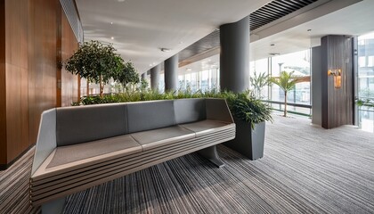 modern gray bench with hotel lobby