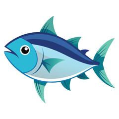 Vibrant blue fish illustration a single aquatic creature swimming gracefully isolated on white background