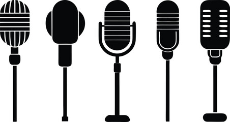 different types of microphones displayed in a row 