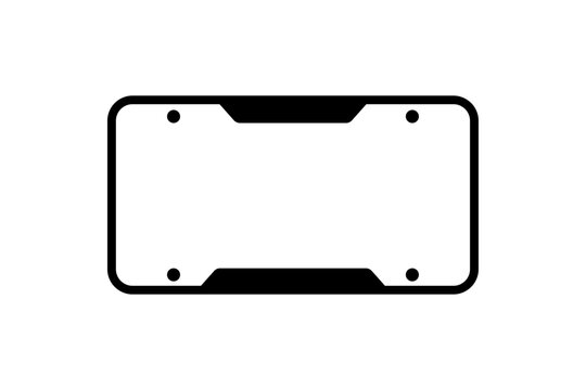 Vehicle license plate frame with rounded corners and mounting holes, used for automotive identification, registration, and transportation design
