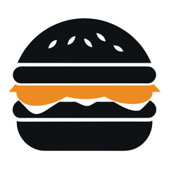 Classic hamburger silhouette graphic with bun patty and toppings isolated on white background