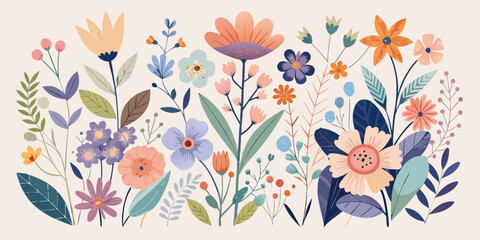 Seamless vector pattern of beautiful pink spring flowers, butterflies, and leaves, perfect for vintage floral summer design illustrations