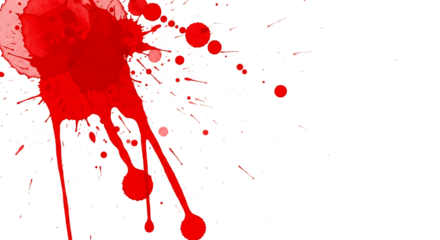 A red blood splatter is isolated on a transparent background