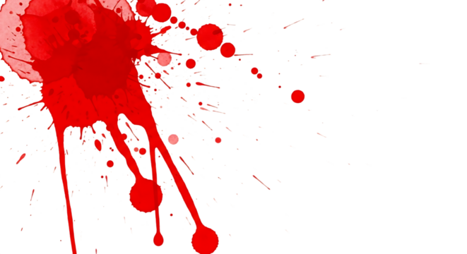 A red blood splatter is isolated on a transparent background - Powered by Adobe