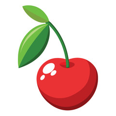 Vibrant red cherry with green leaf and stem a delicious fruit illustration isolated on white background