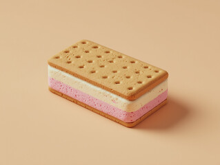 A single ice cream sandwich on pastel beige background