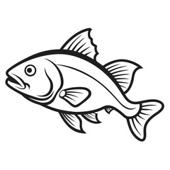 Stylized outline illustration of a cod fish a popular marine species presented isolated on white background