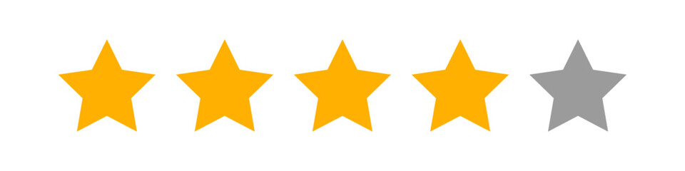 Row of four orange stars and one gray star representing a four out of five rating, commonly used in user reviews, customer satisfaction, service feedback, and evaluations