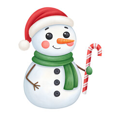 Cute Christmas Snowman with Candy Cane Transparent PNG
