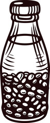 Hand drawn glass bottle filled with beans vintage etched food illustration isolated on white background