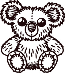 Obraz premium Hand drawn illustration of cute plush koala teddy bear with large ears and stitched details isolated on white