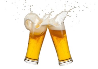 Two glasses of beer splashing during a toast foam