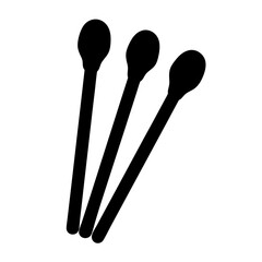 Silhouette of three round head wooden cotton swabs against a white background