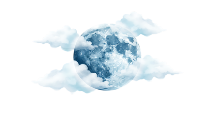 A dreamy moon surrounded by clouds isolated on transparent background