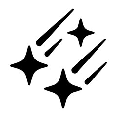 Silhouette of Sparkles and Shining Stars Icon, Black silhouette of sparkles and star shapes, often used to represent cleanliness, magic, shine, or decorative effects in designs.
