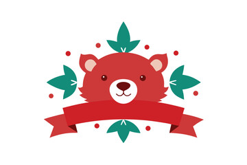 Winter Holiday Bear Head with Snowflakes and Poinsettia Banner Design