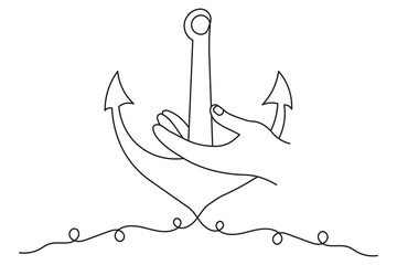Ship anchor continues one line drawing © Masud
