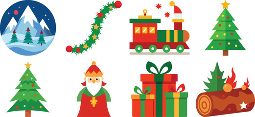 Naklejka premium Christmas holiday icon set with Santa Claus snowman tree and gift elements