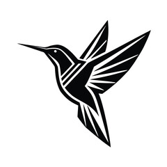 Minimalist hummingbird logo with geometric wings vector