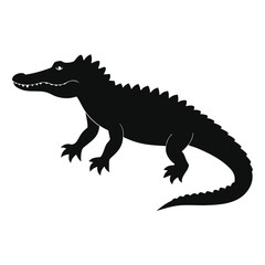 Obraz premium A striking black silhouette of a crocodile captured in a dynamic pose presented isolated on white background