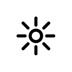 Simple black and white icon of a sun with radiating lines, centered on a white background.
