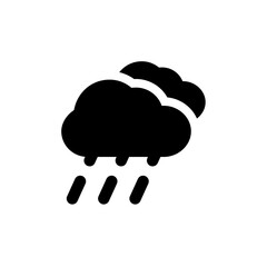 Black silhouette of rain clouds with falling raindrops, depicted on a white background.