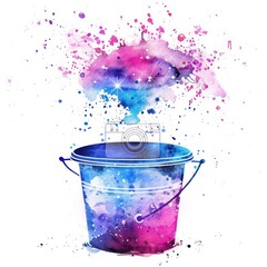 Watercolor paint bucket with exploding colors