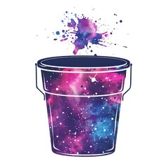 Watercolor paint bucket with a galaxy design