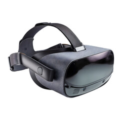 Modern virtual reality headset with fabric exterior and adjustable straps isolated on transparent background