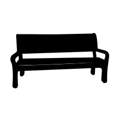 Silhouette of a simple park bench against a plain white backdrop