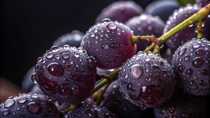  Dark Purple Grapes with Water Drops