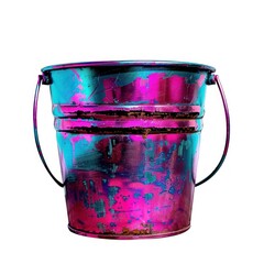 Vibrant metallic bucket with paint splatter