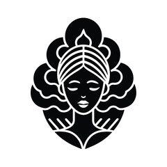 Minimalist logo a woman's face with ornate hair female